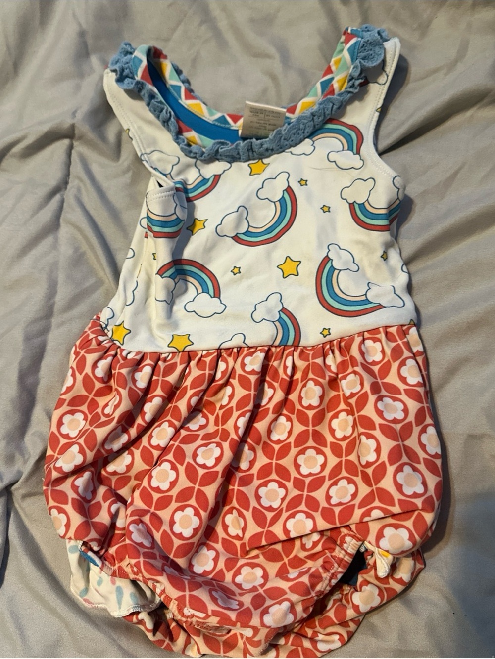 Wild Flowers Baby Girl Rainbow Cloud Swimsuit with Ruffles Size 2